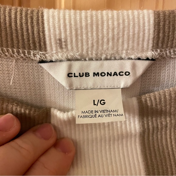 Club Monaco Striped Mockneck Top - White Khaki Vertical Stripes - size L - Picture 10 of 14